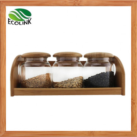 Glass Sealed Food Storage Jar 3PCS Set with Bamboo Stand