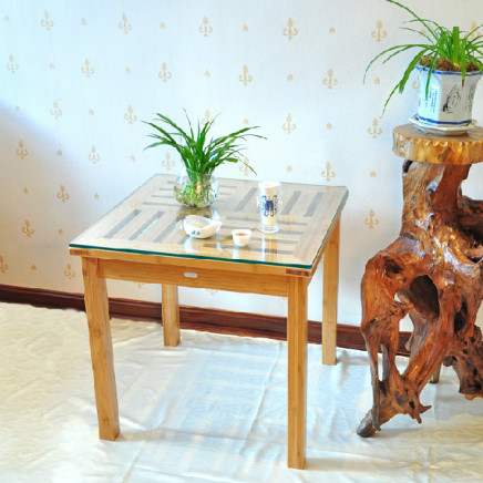 Glass Top Side Bamboo Coffee Table for Dining