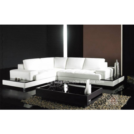High Back Modern Real Leather Sofa with Table (S068)