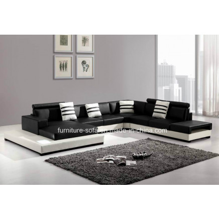Hot Big Wood Frame High Density Sponge Corner Leather Sofa (S023)