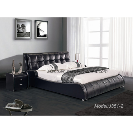 Hot Sale Black Leather Bedroom Bed with Bedstands (J351-2)