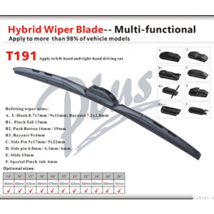 Hybrid Windscreen Wiper with 8 Adaptors#T191