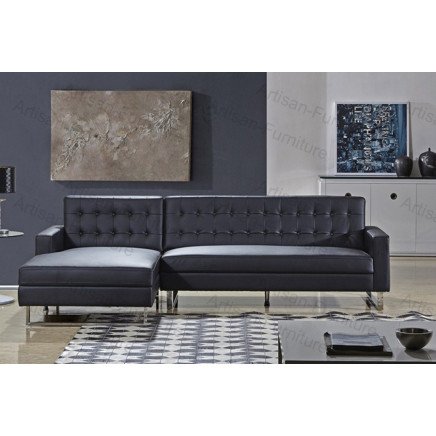 Modern Black Leather Sofa with Steel Legs (JP-sf-239)