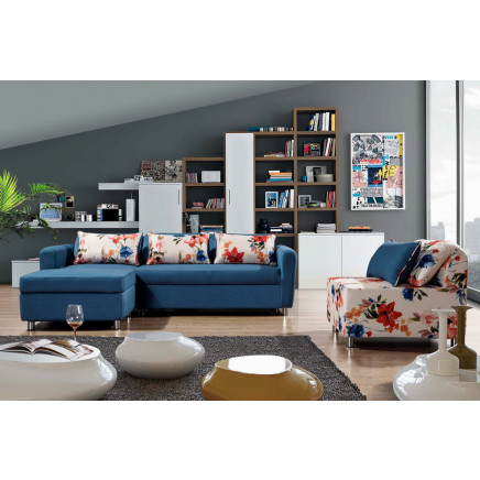 Modern Fabric Corner Sofa Bed with Storage and Adjustable Backrest