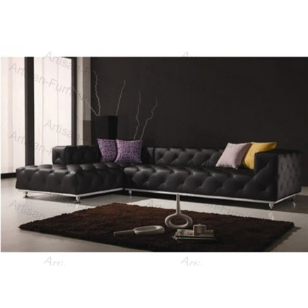 Modern Living Room Furniture Set with Black Tufted Leather Sectional Sofa (JP-sf-251)