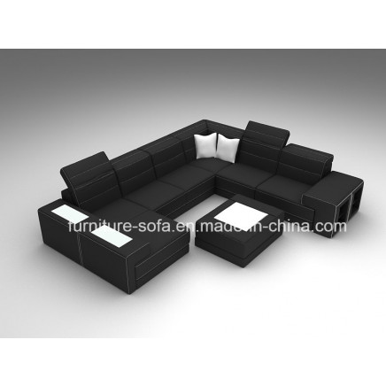 Modern Soft Furniture Chaise 3seater Black Leather Sofa (SF187)
