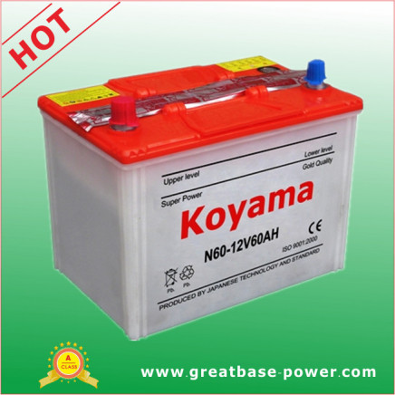 N60 (60ah 12V) Car Battery Dry Charged Battery Rechargeable Battery