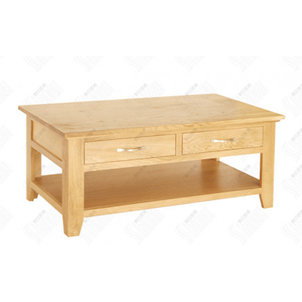 Natural Oak Wood Coffee Table with Drawers