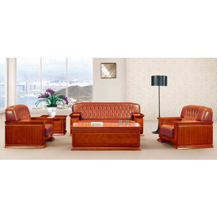 Office Brown Genuine Leather Sofa Set Design with Wood Frame (HY-S948)