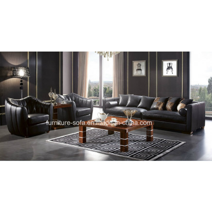 Office Furniture Black 3seater Top Leather Sofa (K14)