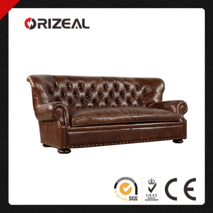 Orizeal Churchill Leather Sofa with Handcrafted Leather and Ultra-Comfortable Seat Cushions (OZ-LS-2021)