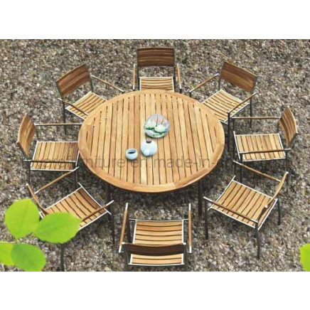 Outdoor Dining Set with Teak Stainless Steel Wooden Furniture