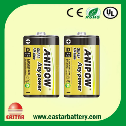 Over 2200 Mins' Duration High Discharge Rate Lr20 D Alkaline Battery with Eastar Factory