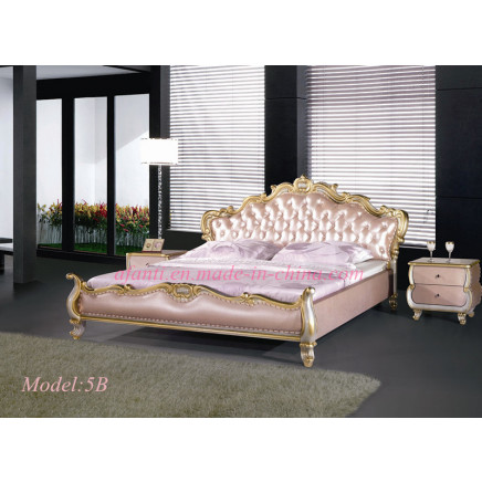 Pink Elegant Leather Royal Bedroom Furniture Double Bed (5B)