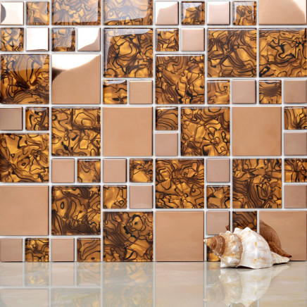 Polished Home Decor Glass Mix Stone Mosaic Tile