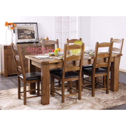 RC Solid Oak Rustic Dining Table Set