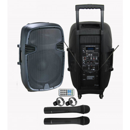 Rechargeable Battery DJ Speaker Box with USB/SD Bluetooth Wireless Microphones