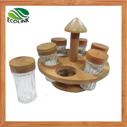 Rotatable Bamboo Canister Rack with 6 PCS Glass Canisters