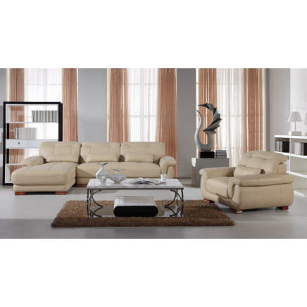 Simple Europe Style Golden Leather Oak Wood Sofa