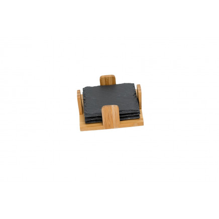 Slate Coaster Set with Bamboo Holder