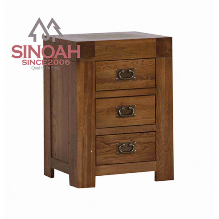 Solid Oak Rustic 3 Drawer Bedside Chest