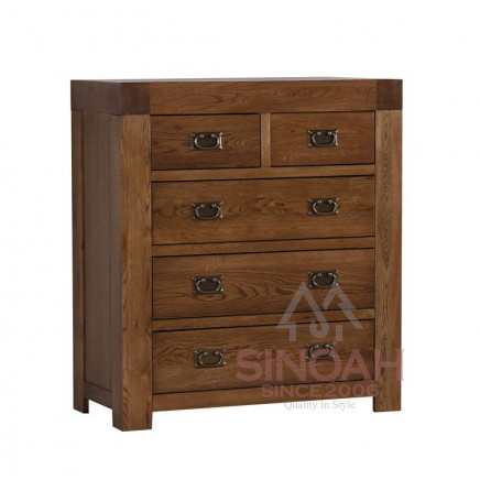Solid Oak Wooden 2 Over 3 Chest of Drawers Bedroom Furniture (RC2O3)