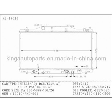 Spare Parts Radiator for Honda Integra' 01 Rsx DC5/K20A