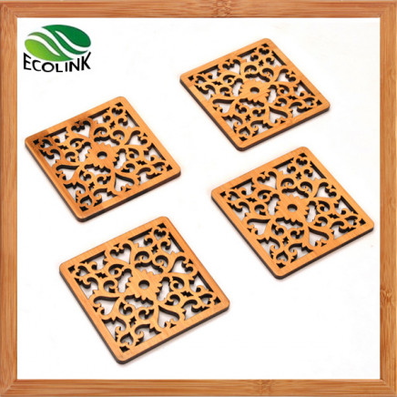 Square Shape Engrave Bamboo Cup Coaster