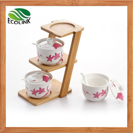 Stair Shape Bamboo Stand Spice Jar Set