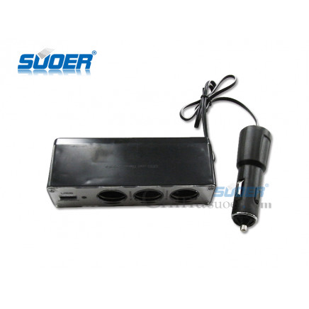 Suoer 12V 5A Car Cigarette Lighter 1 USB 3 Socket Charger Adapter (WF-0306)
