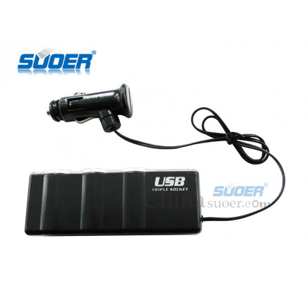 Suoer 12V Car Cigarette Lighter 1 USB 3 Socket Universal Cigarette Lighter Adapter (WF-0120)