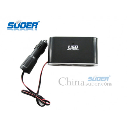 Suoer 3 Plug Multi-Plug USB Car Cigarette Lighter 12V Car Charger (WF-0096)