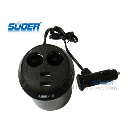 Suoer Factory Price Cup Shape 2 USB 2 Socket Car Cigarette Lighter 12V Car Charger Adapter (WF-186)