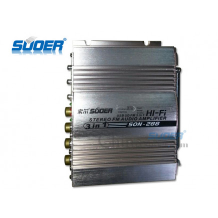 Suoer Factory Price USB SD FM 3 in 1 Hi Fi Stereo FM Audio Amplifier (SON-288)