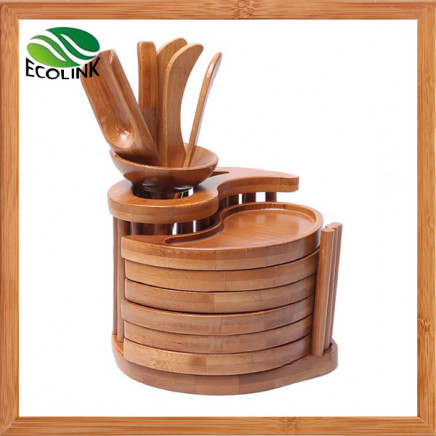 Tai Chi Shaped Bamboo Tea Coaster with Tea Tool