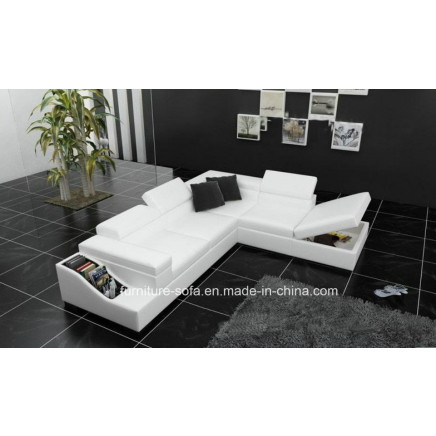 White Modern Big Corner Italy Genuineleather Sofa with Lockers (S082)