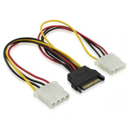 15 Pin SATA Power Male to Dual Molex 4 Pin Female