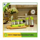 5PCS Cruet Set Stainless Steel & Glass Oil&Vinegar Bottle Salt&Pepper Spice Set Y95156
