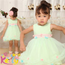 Baby Party Dress, Flower Decorated Green Dress, Baby Girls Dresses