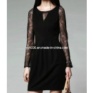 Elegant Long Sleeve Lace Black Dress Casual Dress for Women