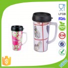 Promotional Custom Paper Insert Double Wall Plastic Travel Mug with Handle Dn-122A