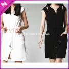 Summer Fashion Front Belt Cotton Short Sleeve Dress