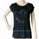 Women New Sequin Heart Hand Embroidered T-Shirt (HT7069)