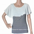 Women Striped with Chiffo and Metal Strassed T Shirt (HT7040)