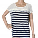 Women Striped with Chiffon and Lace T-Shirt (HT7065)