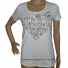 Women Sweet Heart Printed and Embroidered T-Shirt (HT2391)