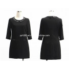 Women's Casual Middle Sleeves Dress Ol Dress with PU Collar