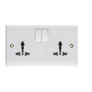 13A Switched Multi Socket, 2gang Double Pole, Universal Wall Socket