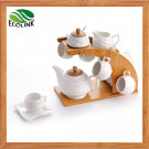 15 Pieces Ceramic Coffee Set with Bamboo Stand