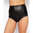 2015 Shiny Black Neoprene High Waisted Bikini Bottom